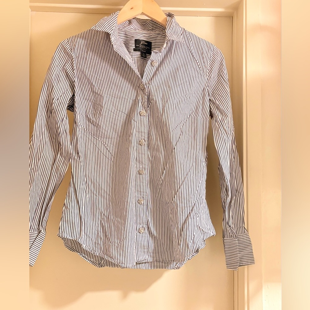 J. Crew Blue and White Striped Casual Shirt